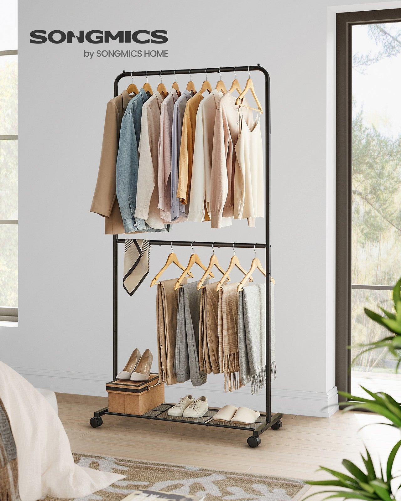 Double-Rod Garment Rack - Black