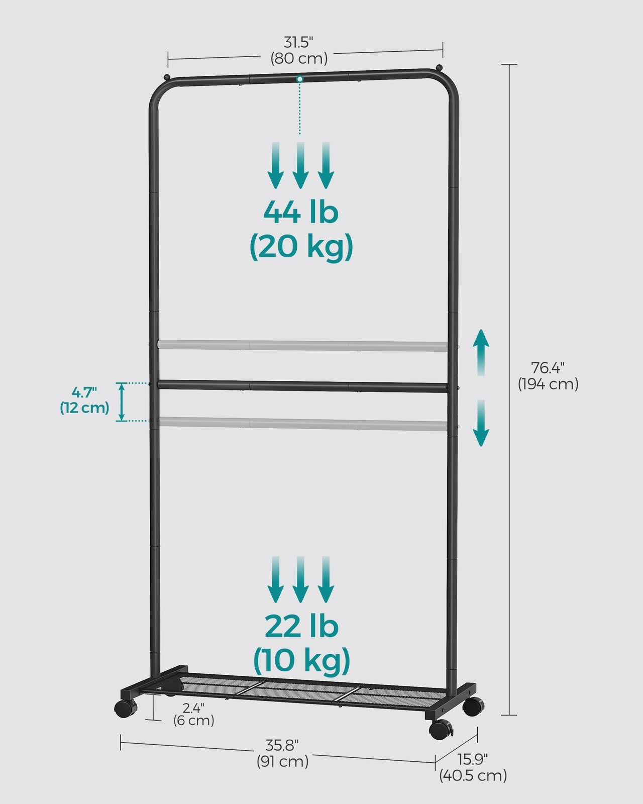 Double-Rod Garment Rack - Black
