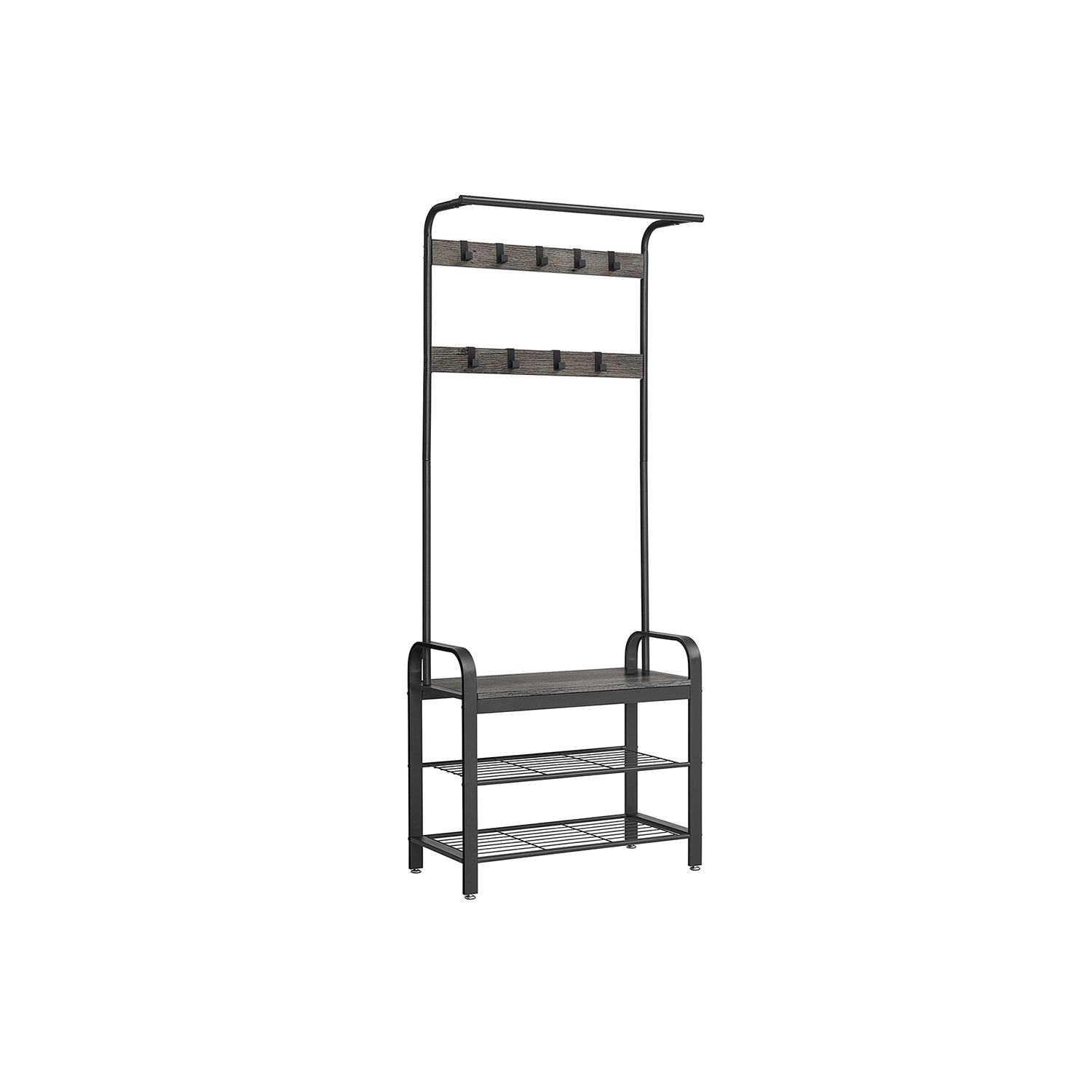 Coat Rack with Shoe Bench for Entryway - Charcoal Gray, Black