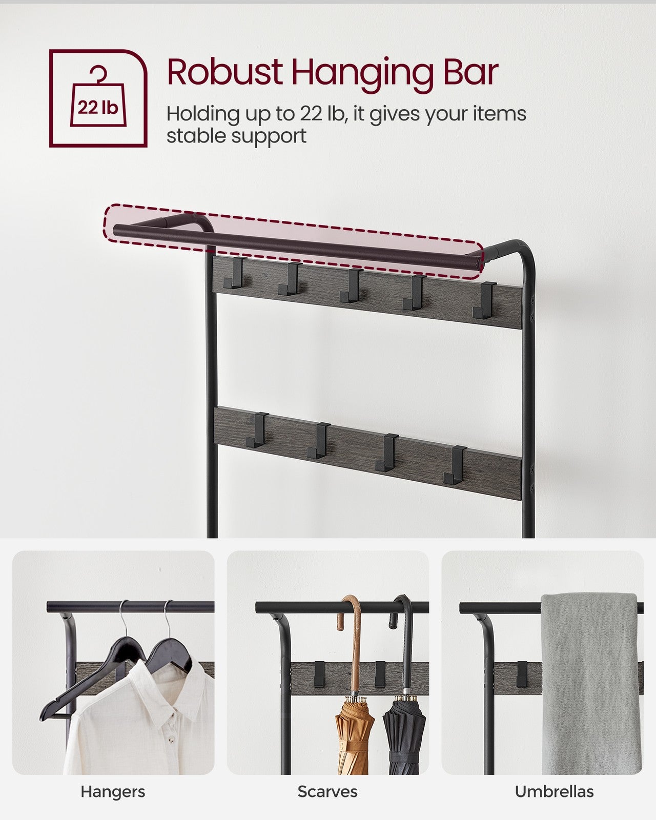 Coat Rack with Shoe Bench for Entryway - Charcoal Gray, Black