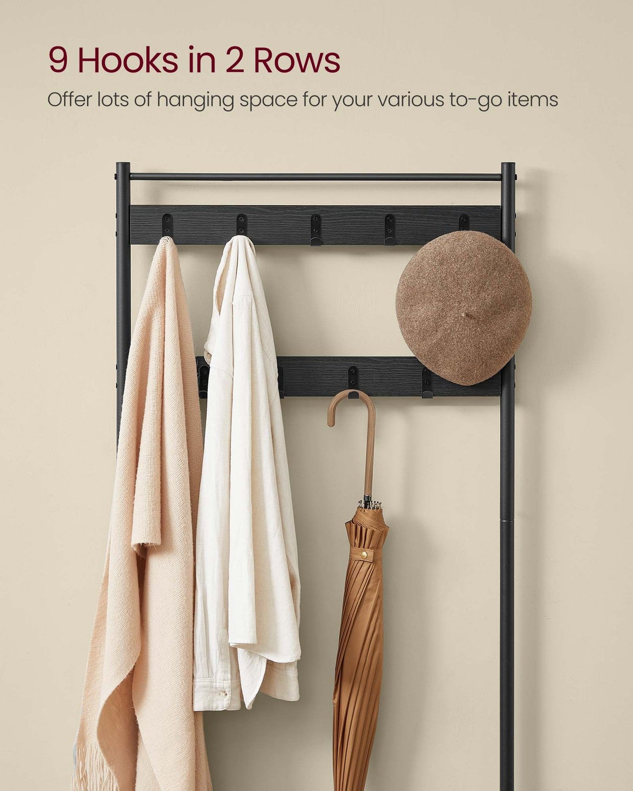 Coat Rack - Hall Tree with Shoe Storage Bench - Charcoal Gray