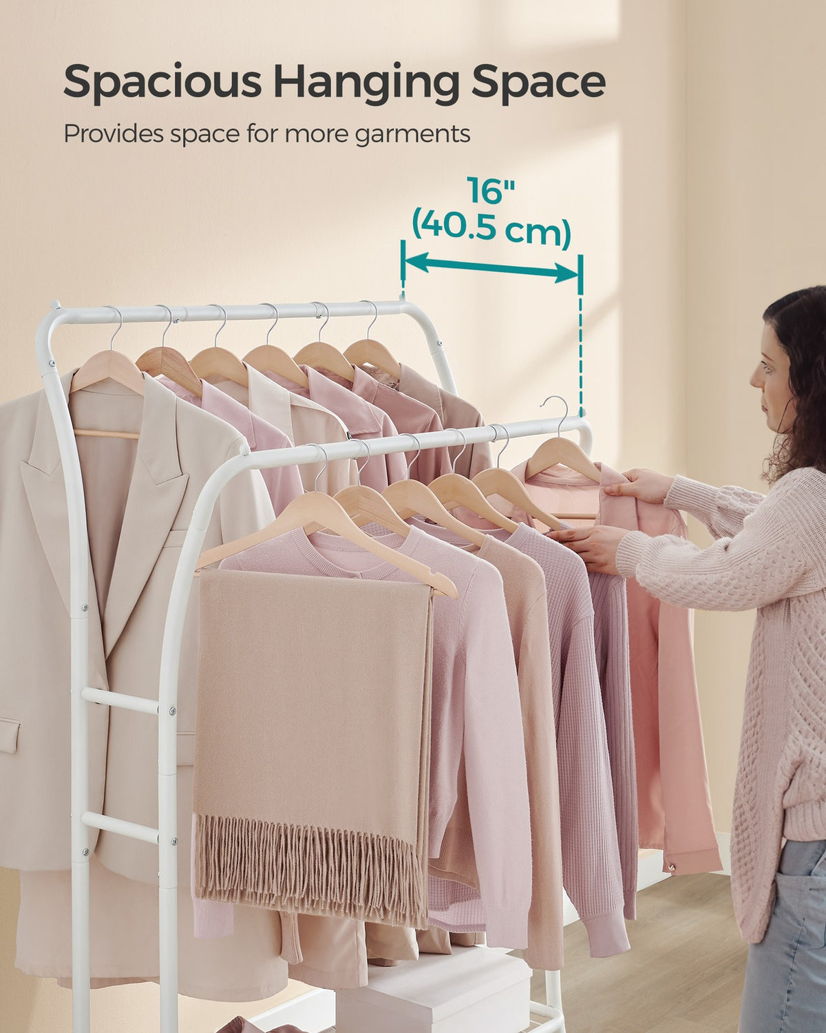 Double Rod Clothes Rack - With Shelves