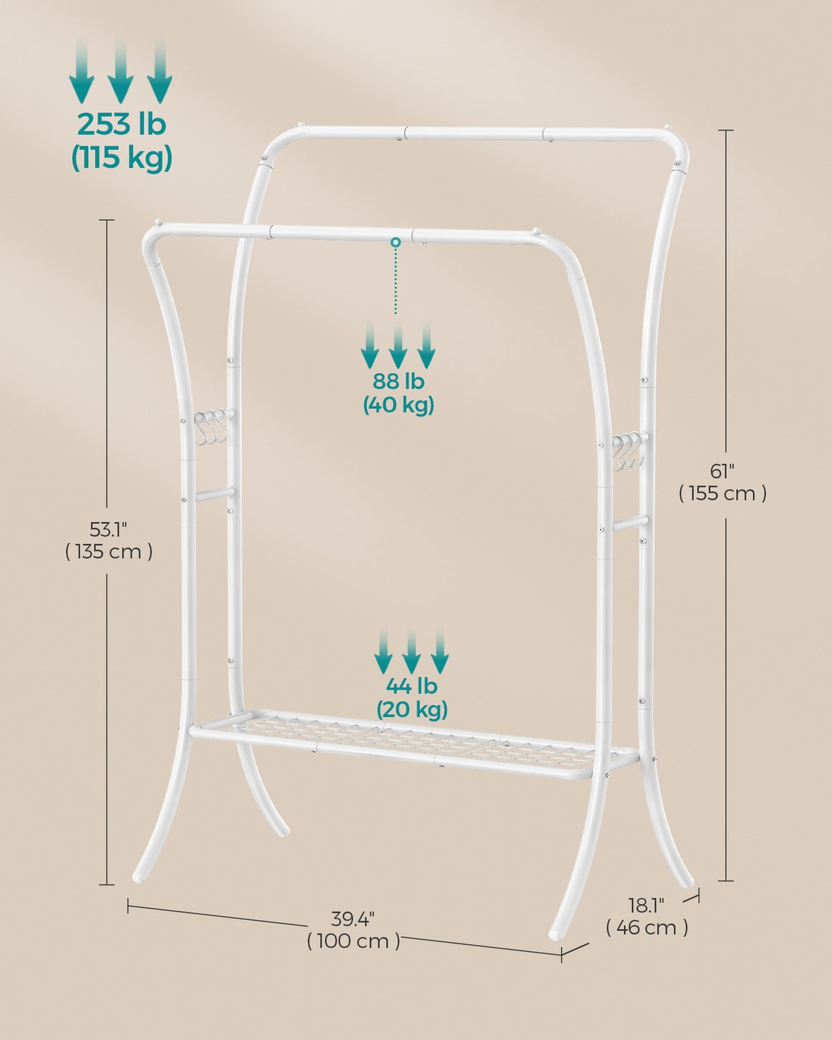 Double Rod Clothes Rack - With Shelves