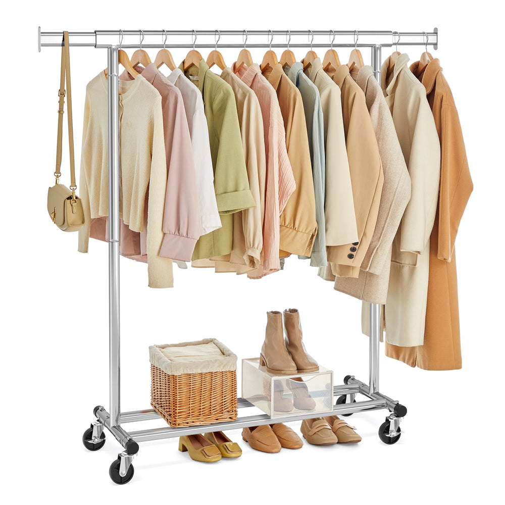 Clothes Rack with Extendable Hanging Rail - Silver