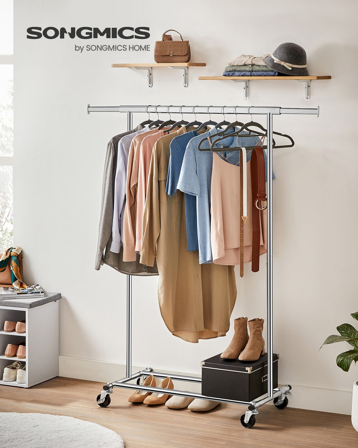 Clothes Rack - Extendable Hanging Rail - Holds 198 lb