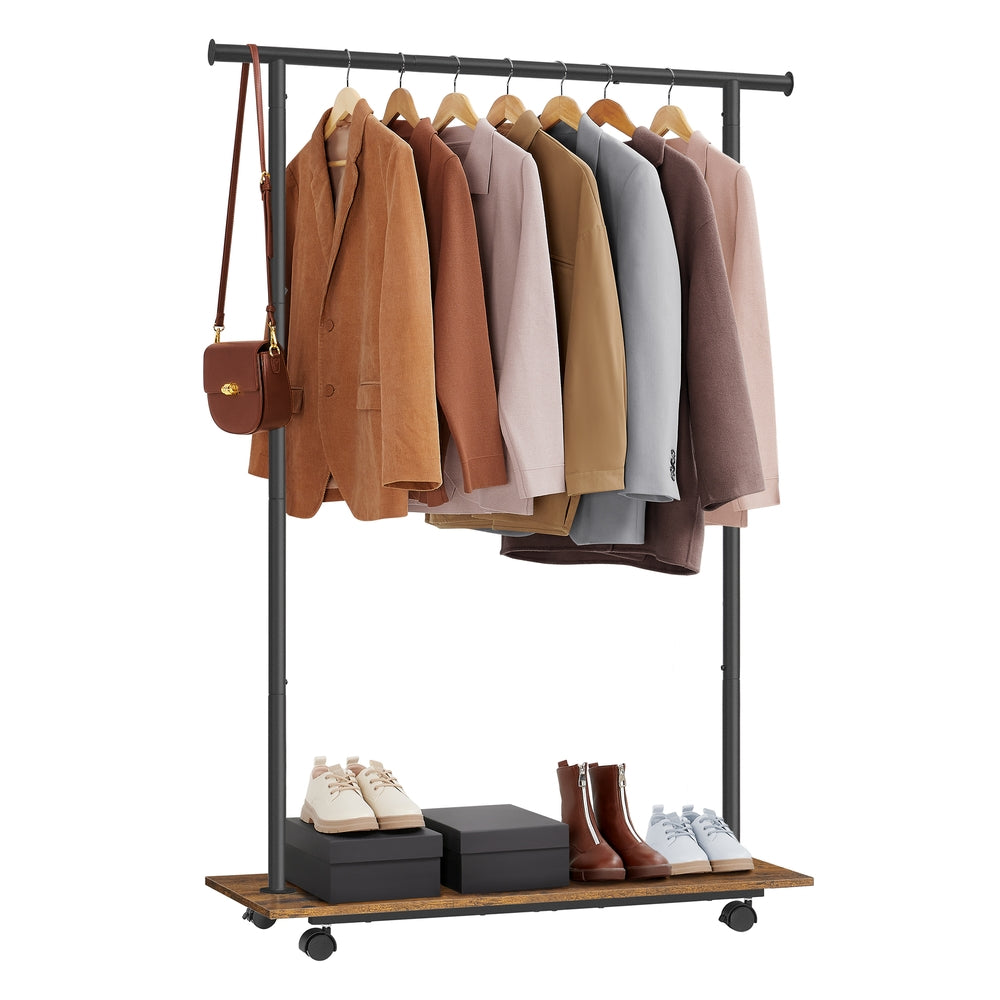 38.8 Inches Metal Garment Rack with Shelf - Rustic Brown, Ink Black - 13.8"D x 38.8"W x 63.1"H