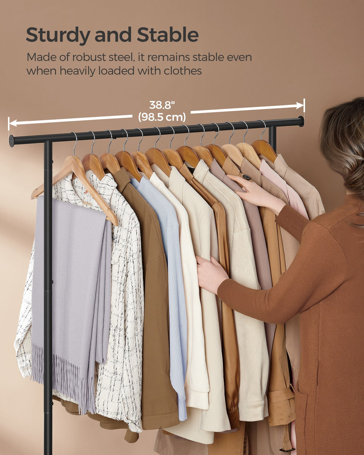 38.8 Inches Metal Garment Rack with Shelf - Rustic Brown, Ink Black