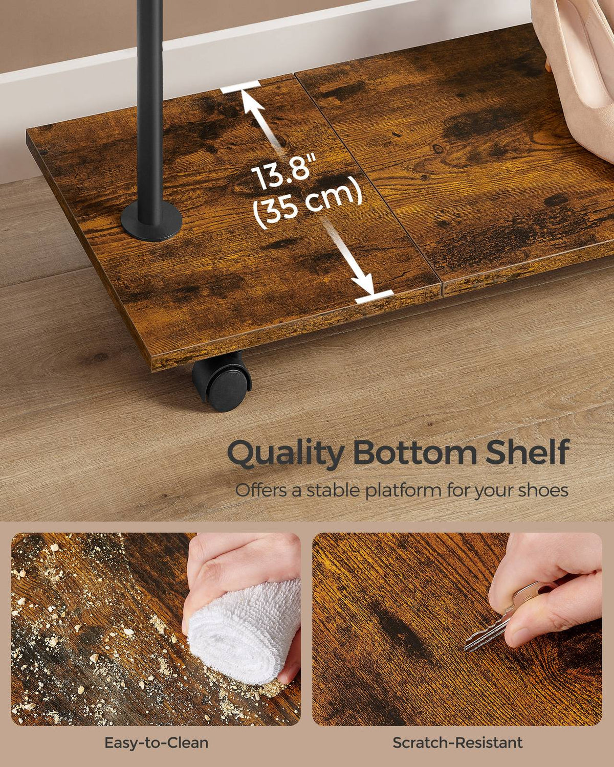 38.8 Inches Metal Garment Rack with Shelf - Rustic Brown, Ink Black