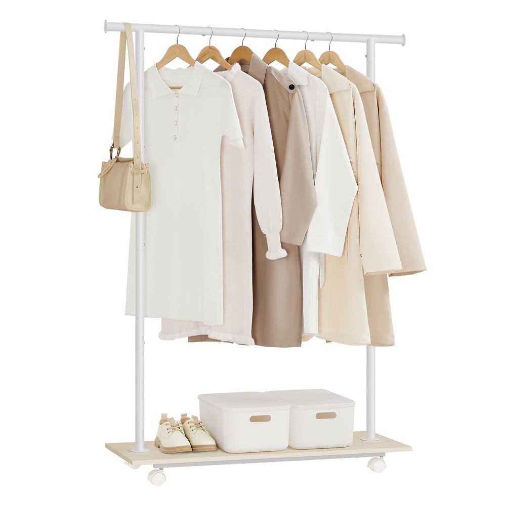 38.8 Inches Metal Garment Rack with Shelf - Natural Beige, Cloud White - 13.8"D x 38.8"W x 63.1"H