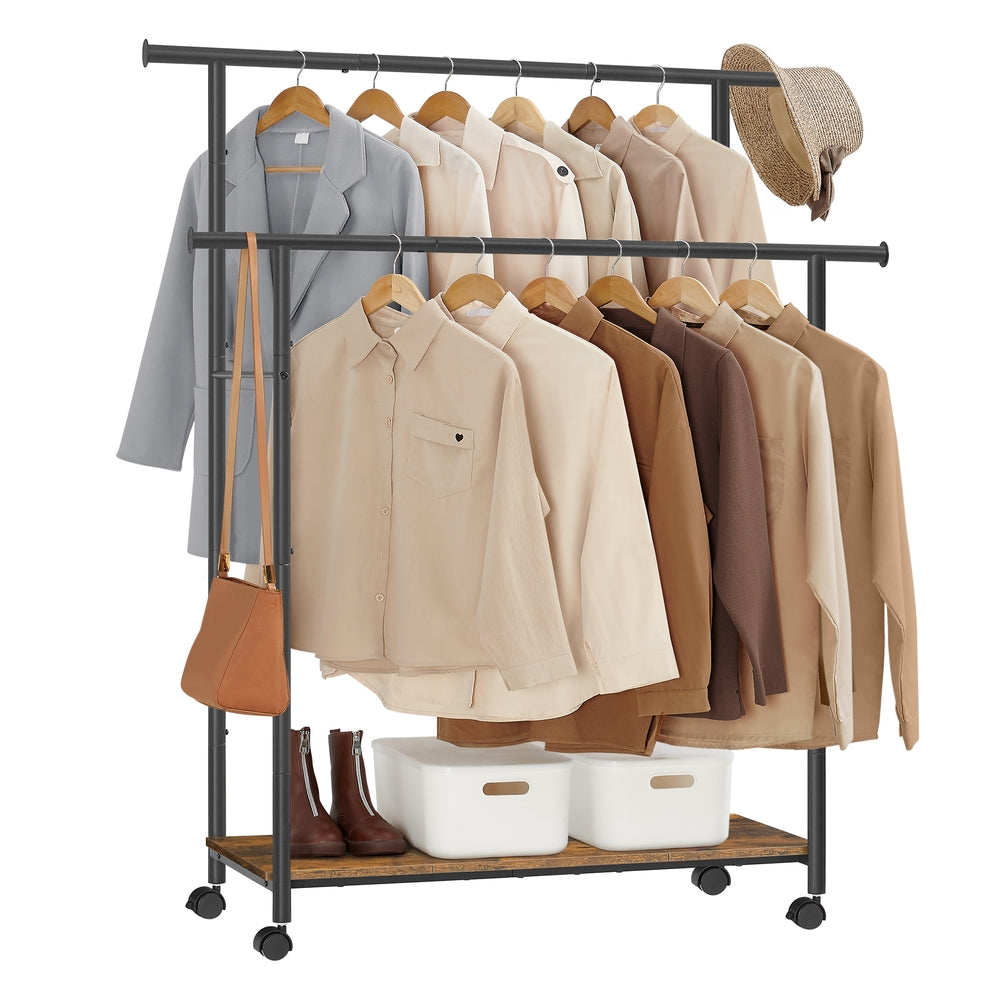 38.8 Inches Metal Garment Rack with Shelf - Rustic Brown, Ink Black - 15.6"D x 38.8"W x 61.7"H