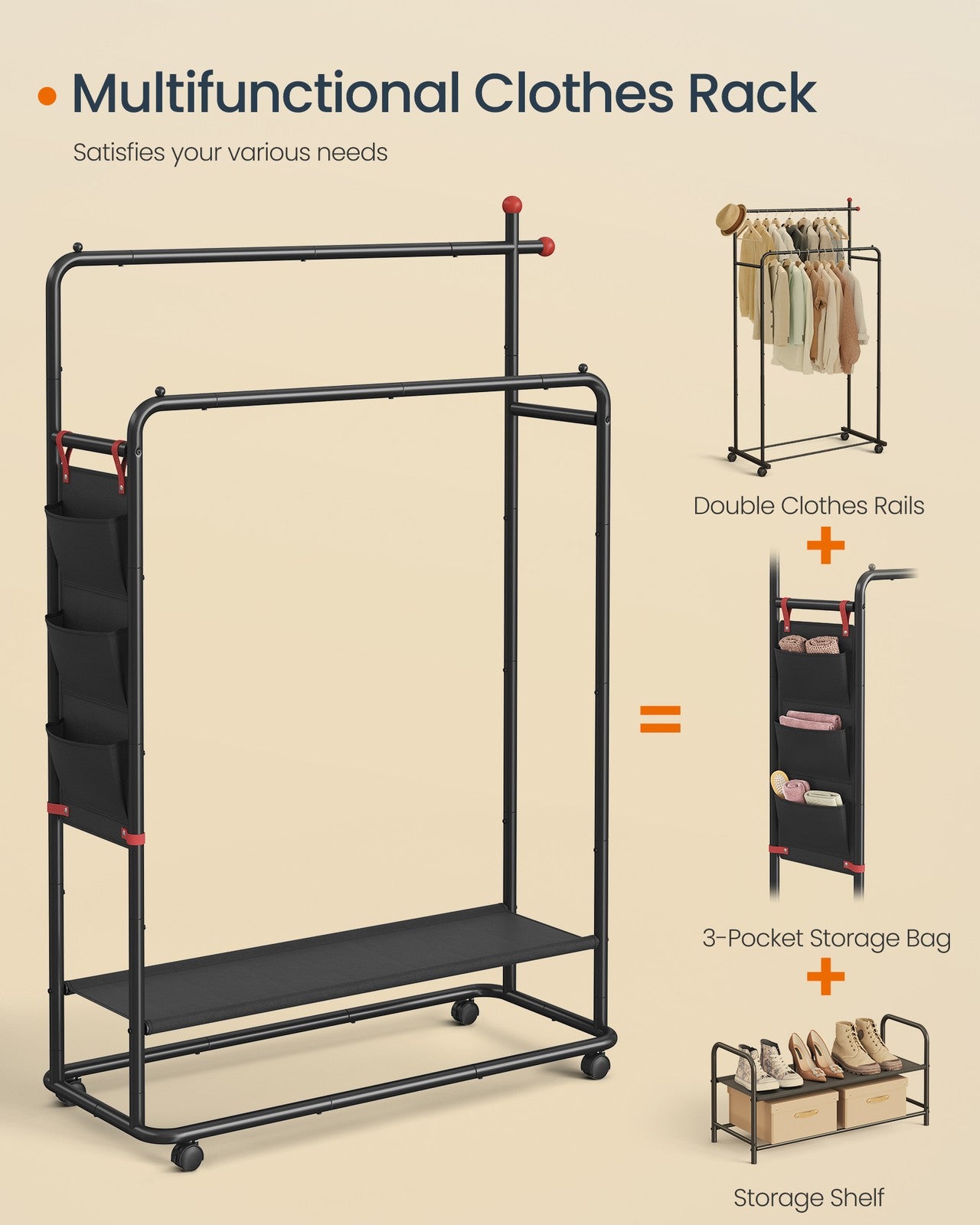 Double-Rod Clothes Rack on Wheels