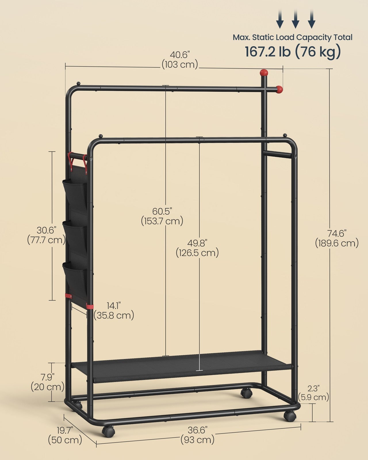 Double-Rod Clothes Rack on Wheels