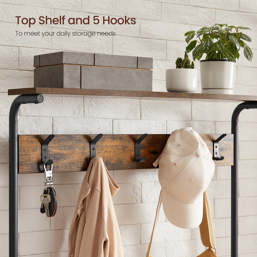Hall Tree with Shoe Bench 5-Tier Shoe Rack 5 Dual Hooks Rustic Brown and Black - Rustic Brown, Black