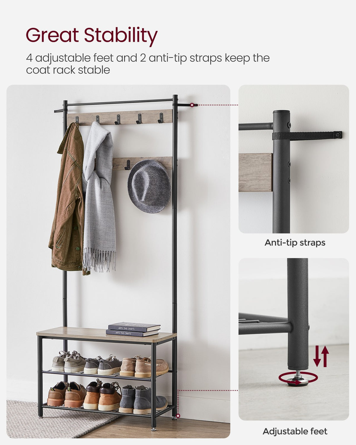 Coat Rack - Hall Tree with Shoe Storage Bench