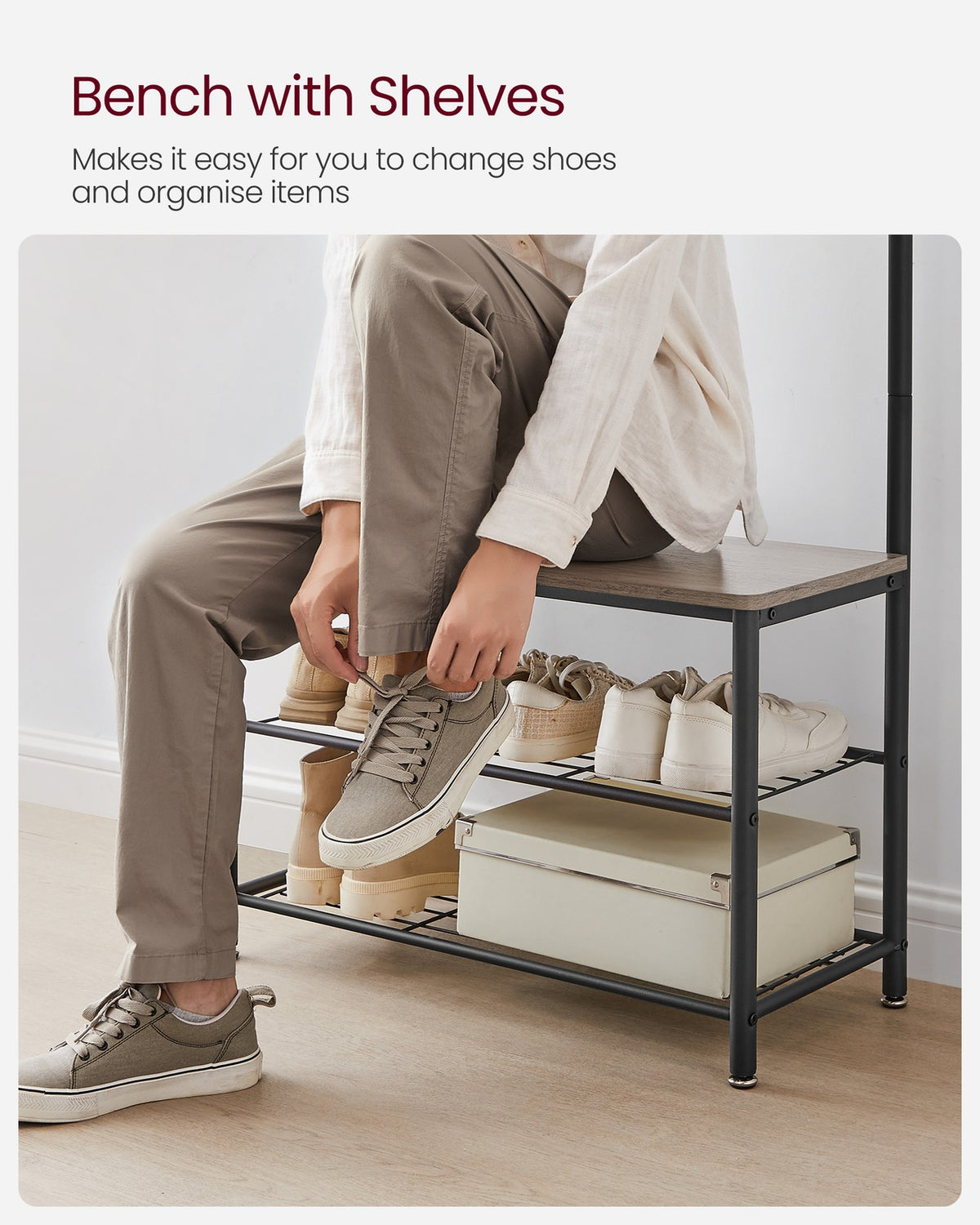 Coat Rack - Hall Tree with Shoe Storage Bench