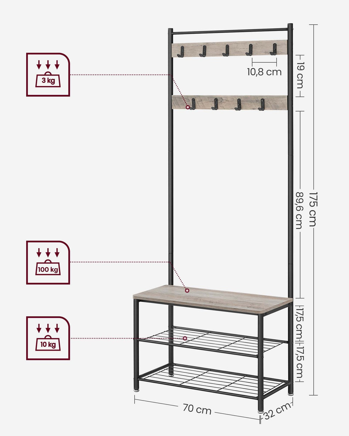Coat Rack - Hall Tree with Shoe Storage Bench