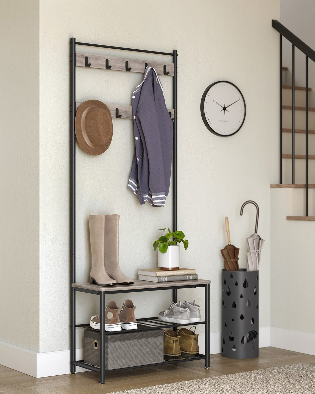 Coat Rack - Hall Tree with Shoe Storage Bench