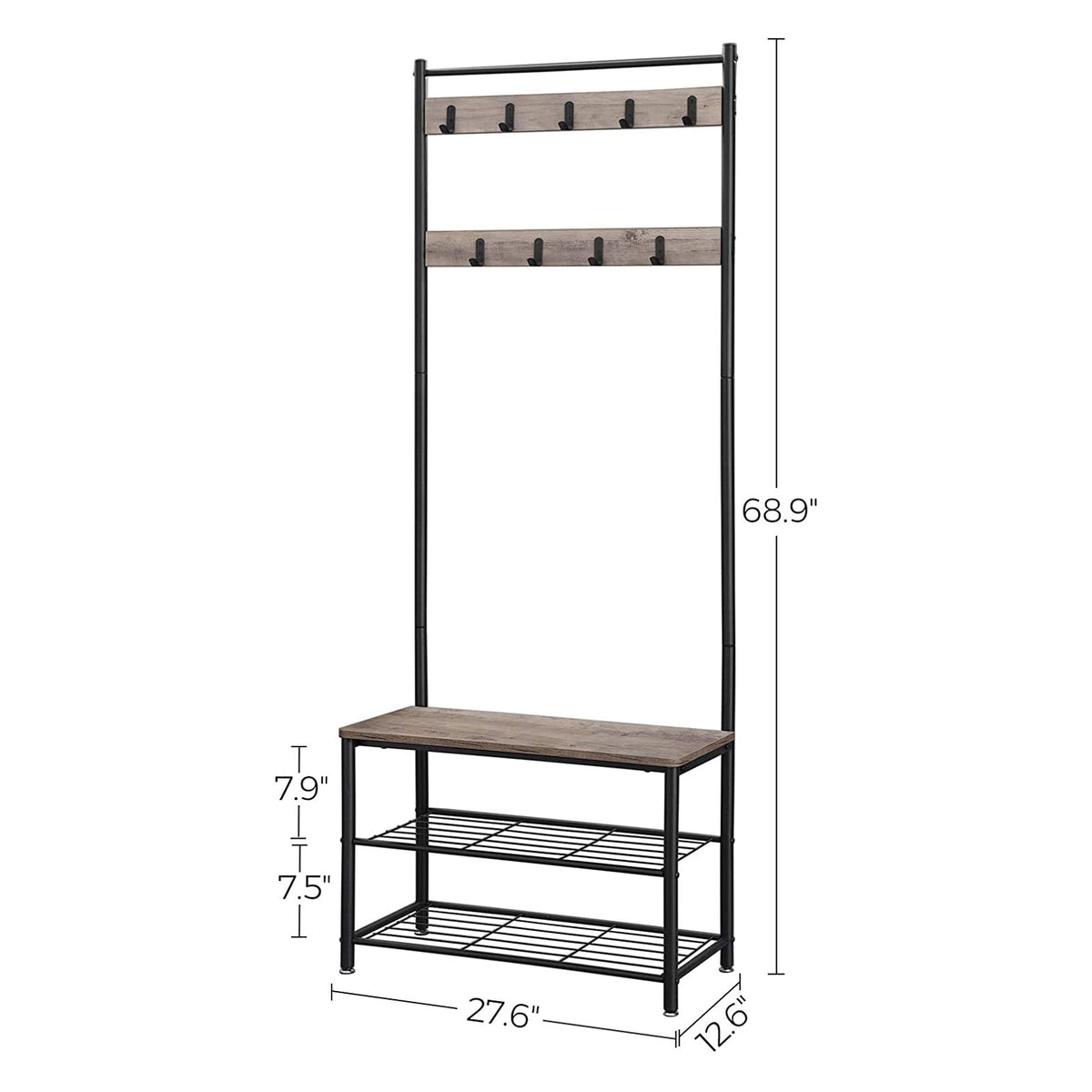 Coat Rack - Hall Tree with Shoe Storage Bench