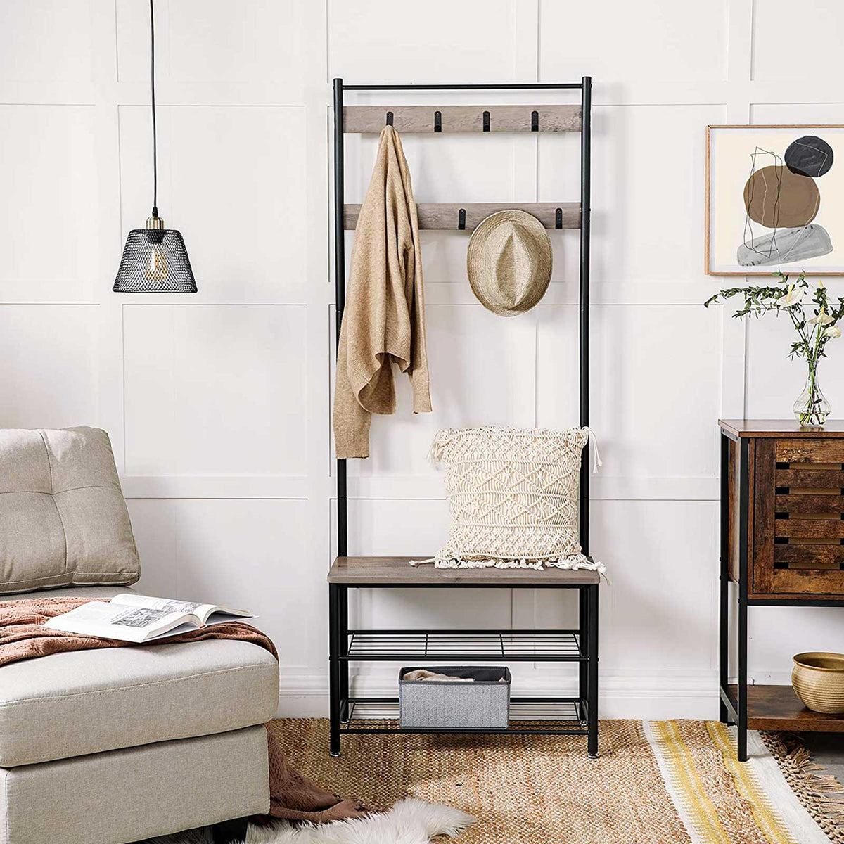 Coat Rack - Hall Tree with Shoe Storage Bench