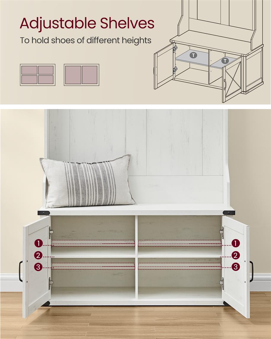 Hall Tree Storage Entryway Coat Rack with Bench