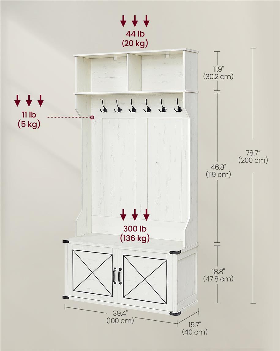 Hall Tree Storage Entryway Coat Rack with Bench