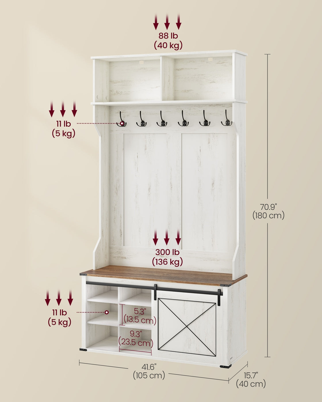 Hall Tree with Bench and Shoe Storage