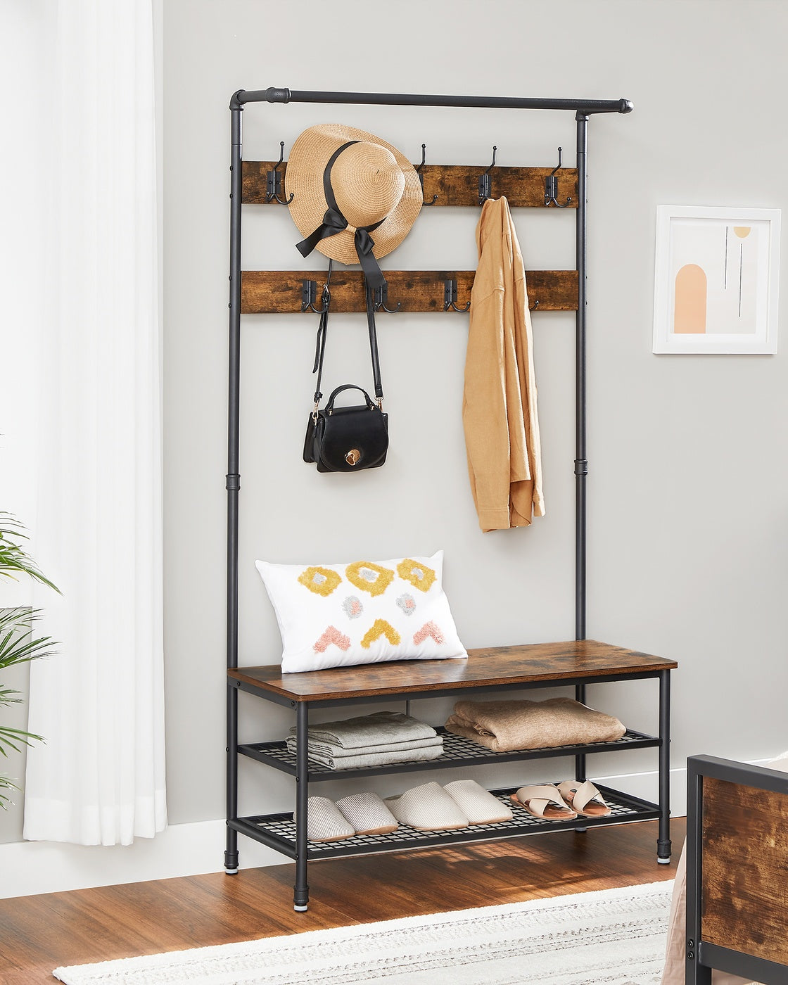 DAINTREE 3-in-1 Entryway Coat Rack and Storage Bench