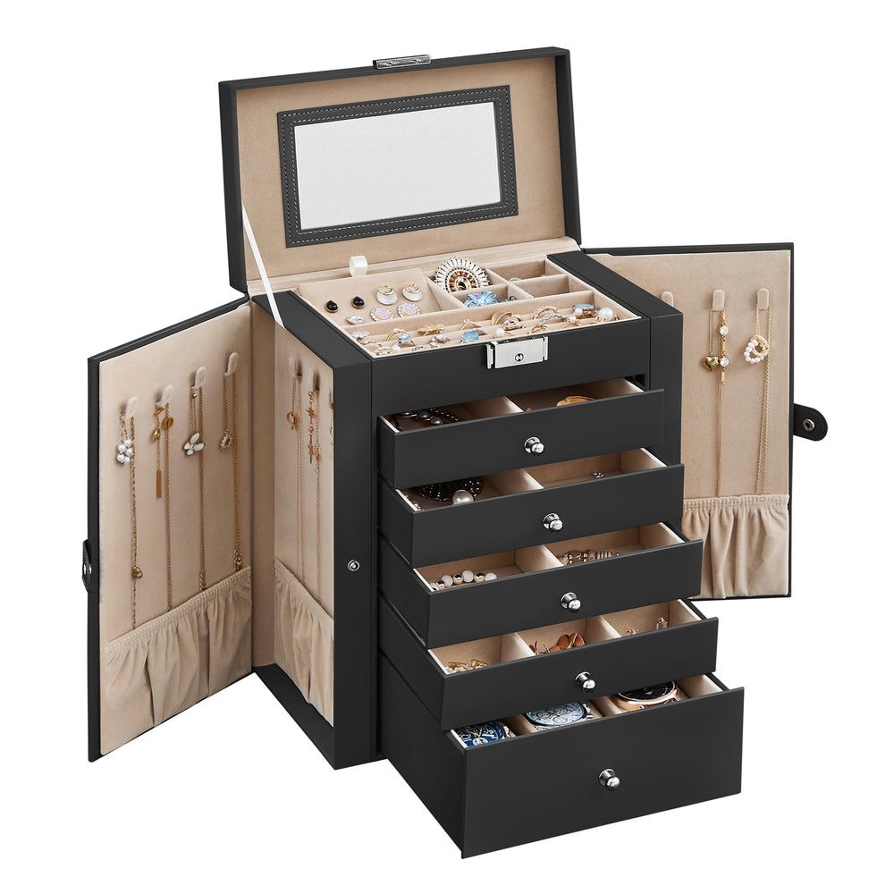 Grey Jewelry Storage Box with 6 Drawers - Black