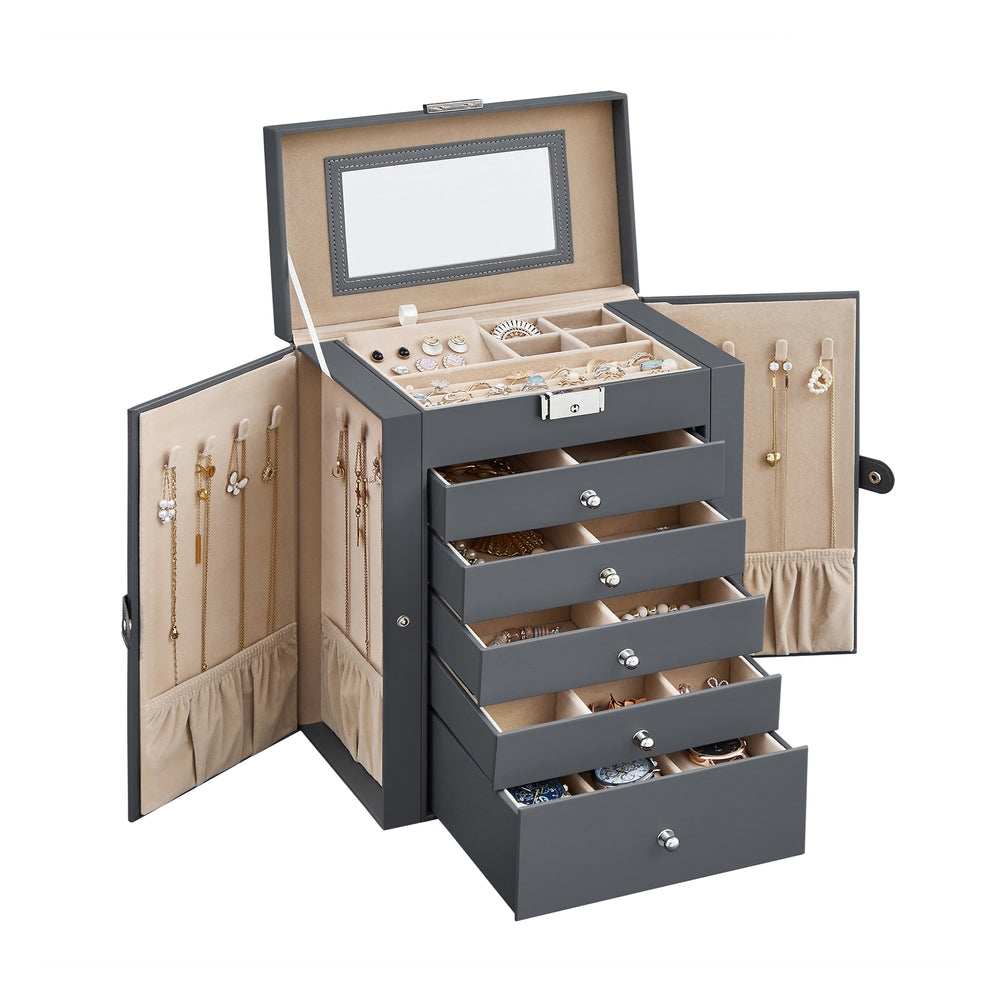 Grey Jewelry Storage Box with 6 Drawers - Gray