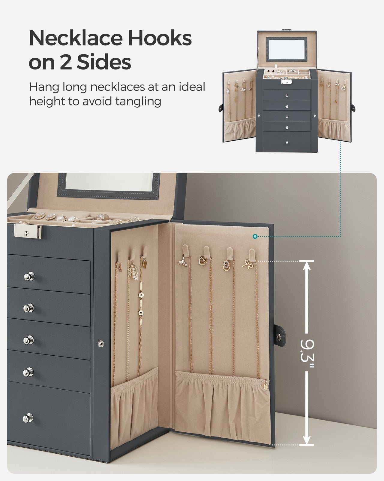 Grey Jewelry Storage Box with 6 Drawers - Gray
