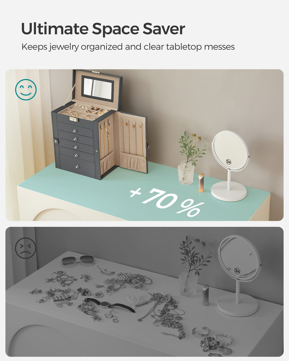 Grey Jewelry Storage Box with 6 Drawers - Gray
