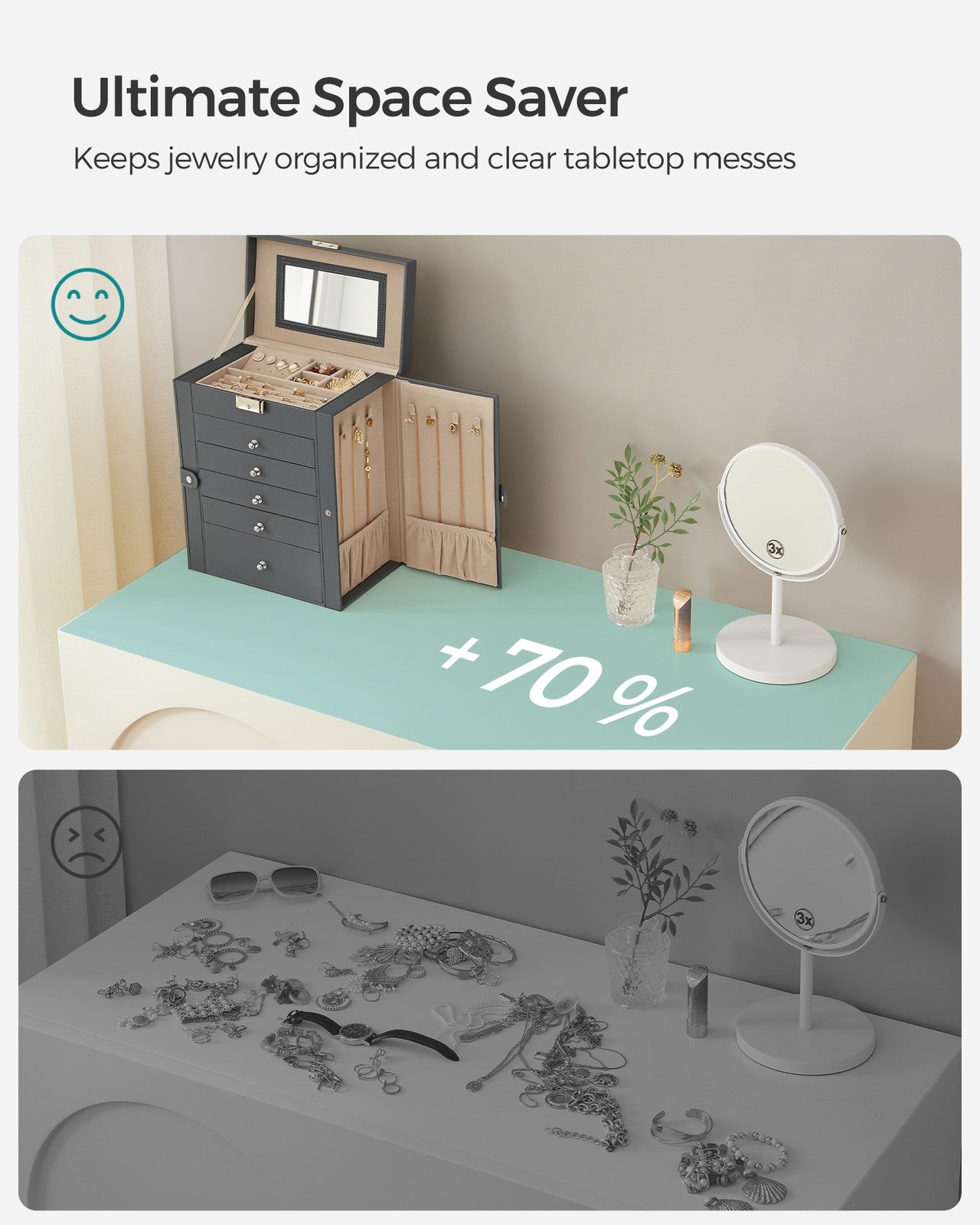 Grey Jewelry Storage Box with 6 Drawers - Gray