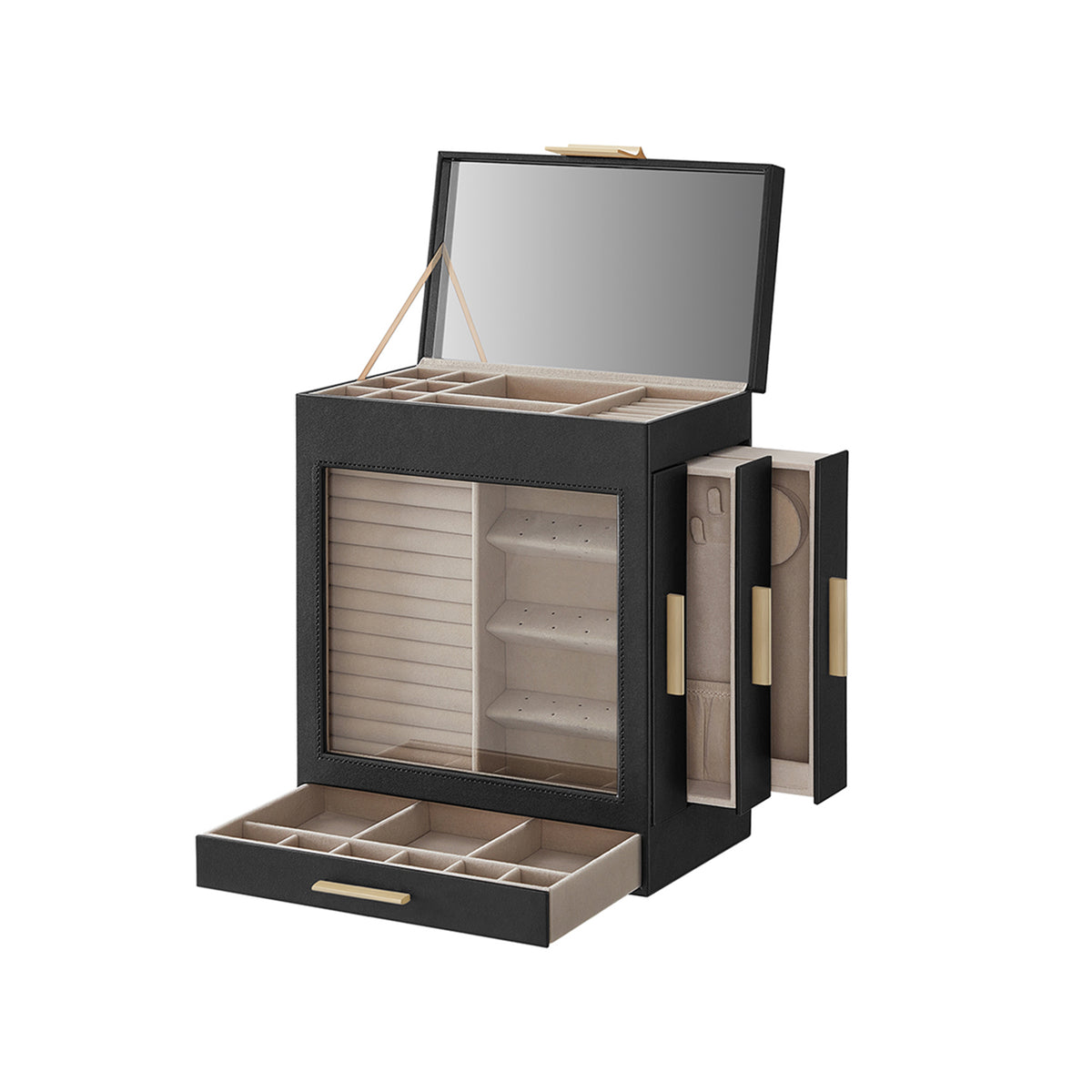Jewelry Box - 5-Layer - Glass Window - 3 Side Drawers
