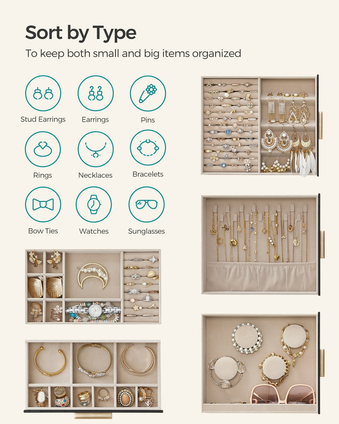Jewelry Box - 5-Layer - Glass Window - 3 Side Drawers