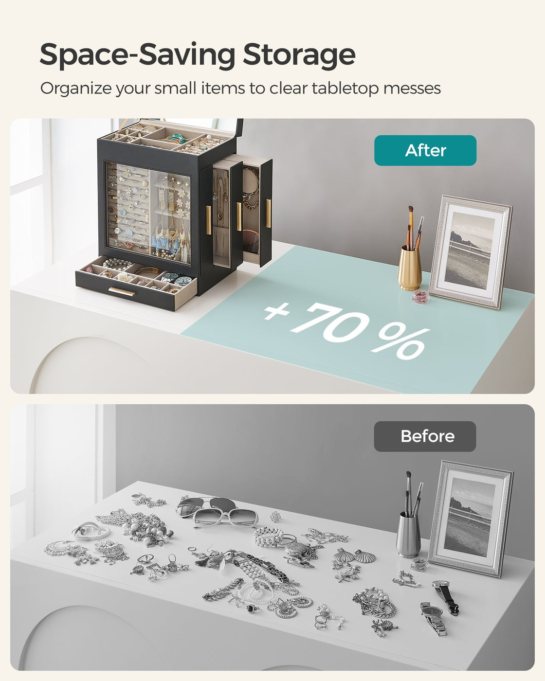 Jewelry Box - 5-Layer - Glass Window - 3 Side Drawers