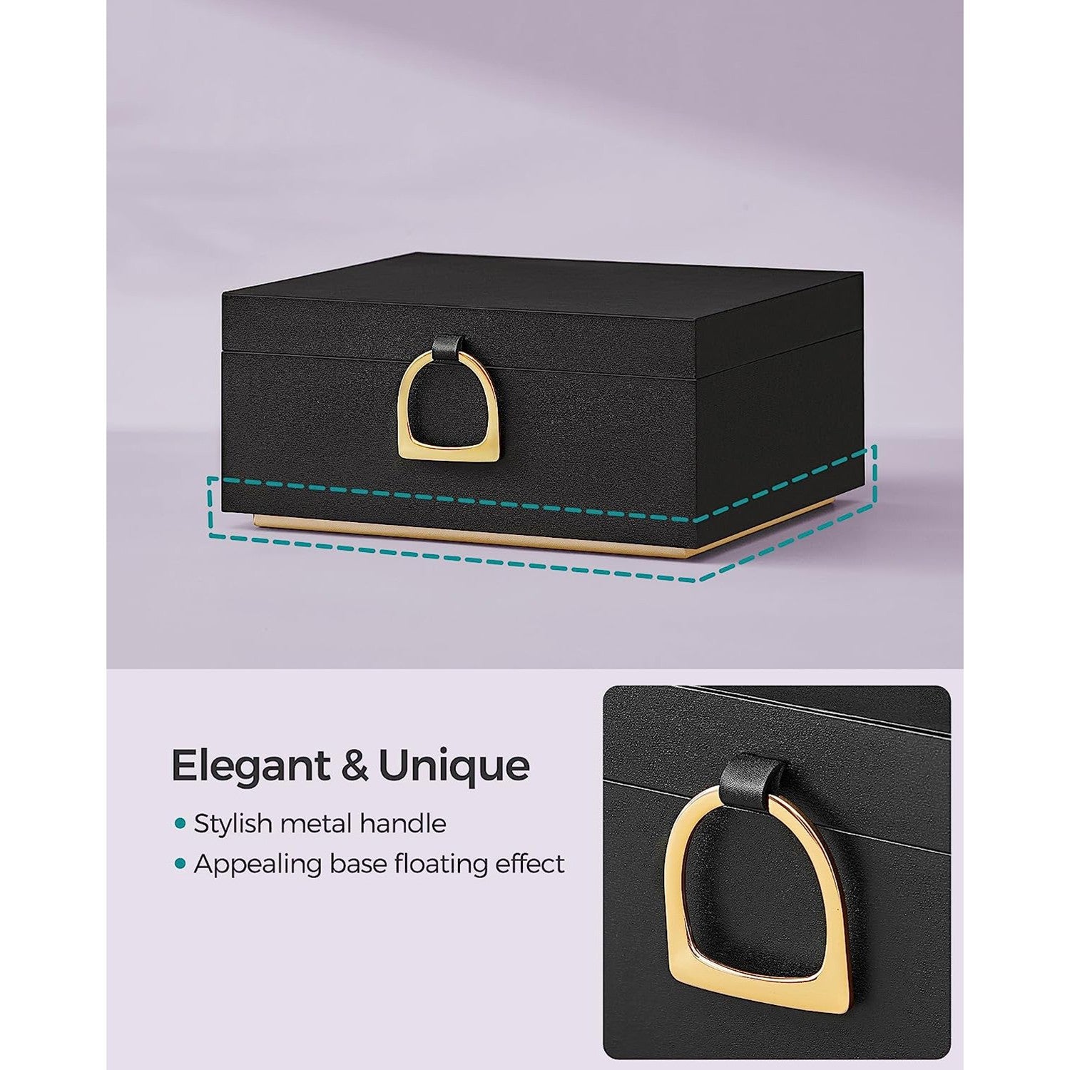 2-Layer Jewelry Box with Handle and Removable Jewelry Tray - Black