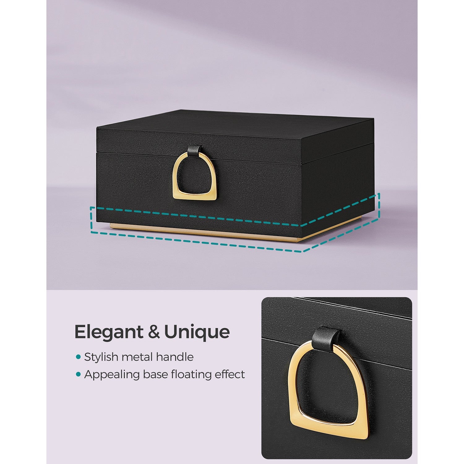 2-Layer Jewelry Box with Handle and Removable Jewelry Tray - Black