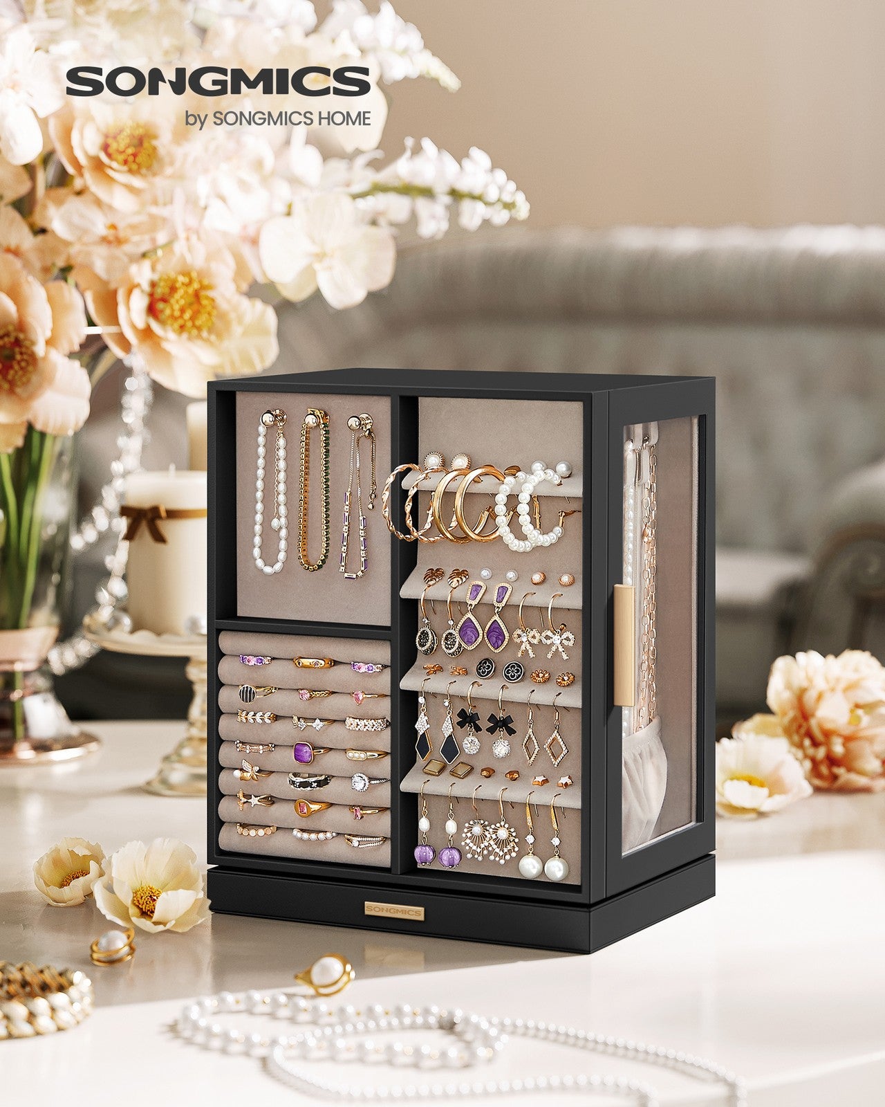 Jewelry Box 360° Rotating with 5 Drawers Graphite Black - Graphite Black
