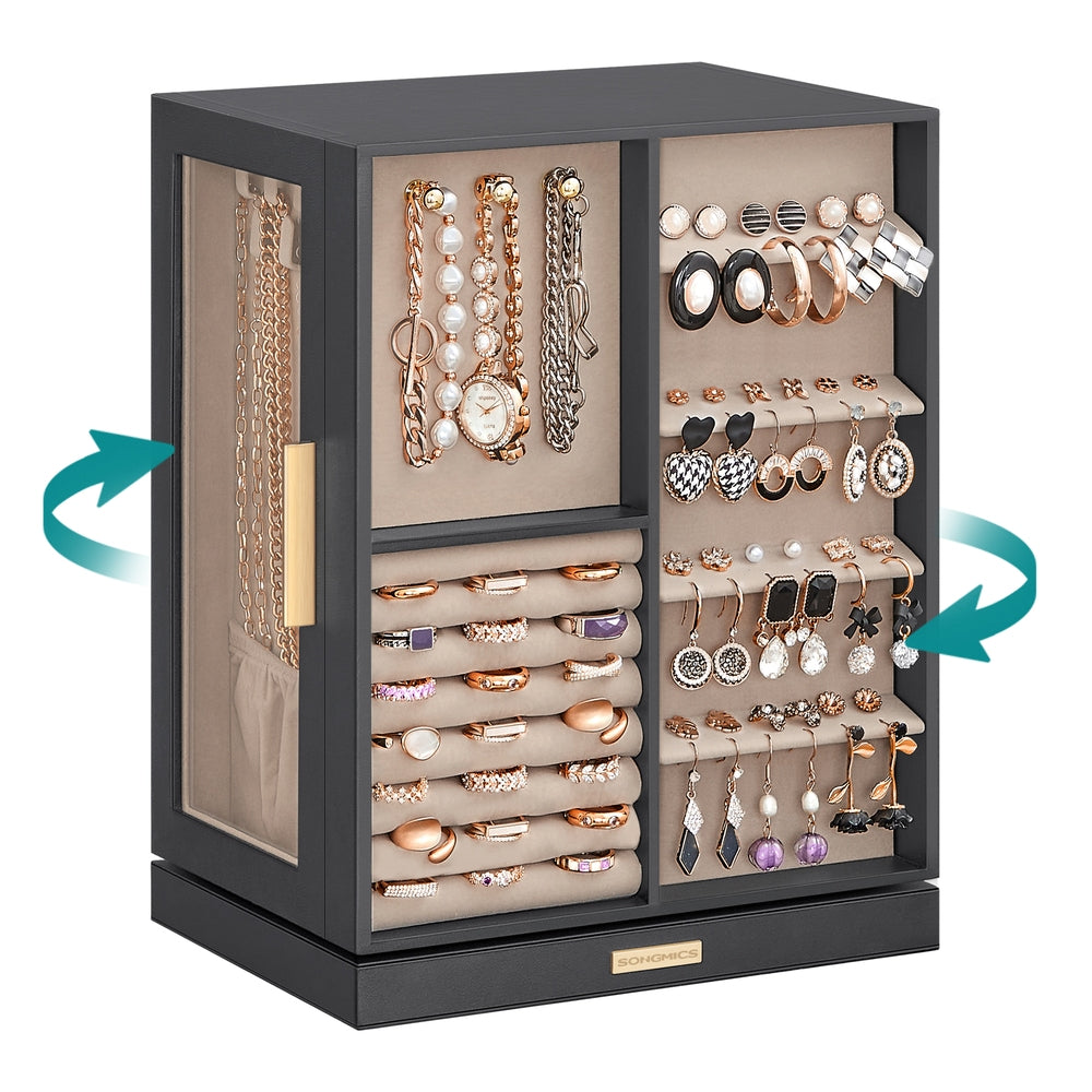Jewelry Box 360° Rotating with 5 Drawers Graphite Black - Slate Gray