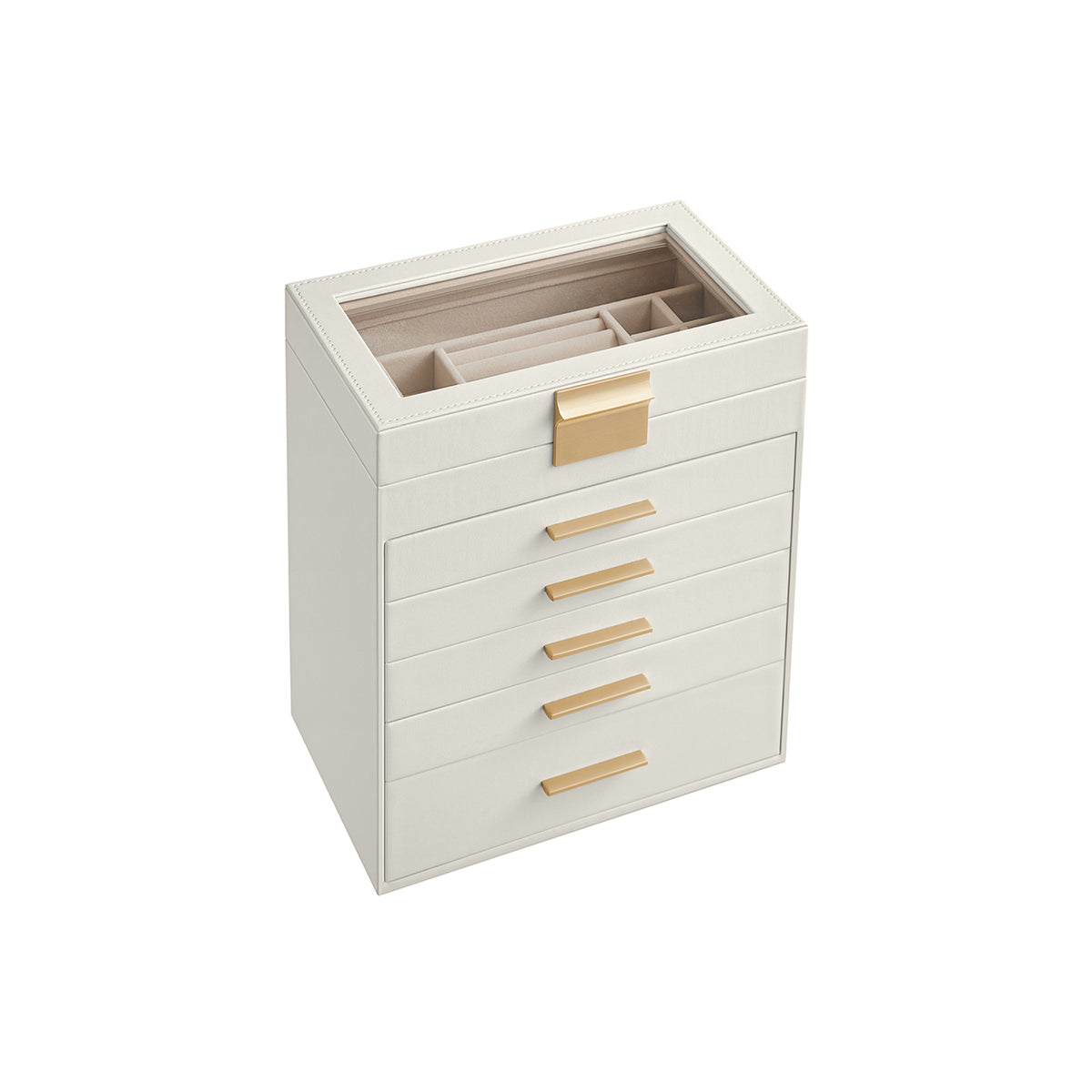 Jewelry Box - 4-Layer - Glass Lid - Metal Hardware - For Big Jewelry