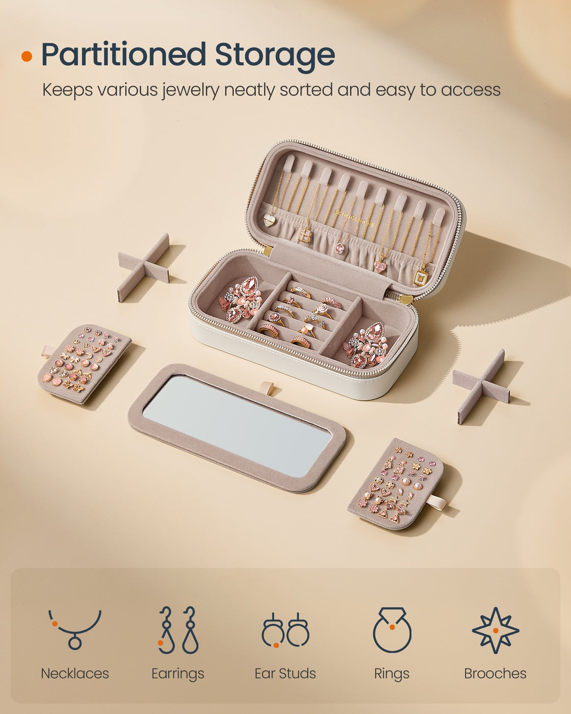 Travel Jewelry Case - With Mirror - PU Leather - Compact