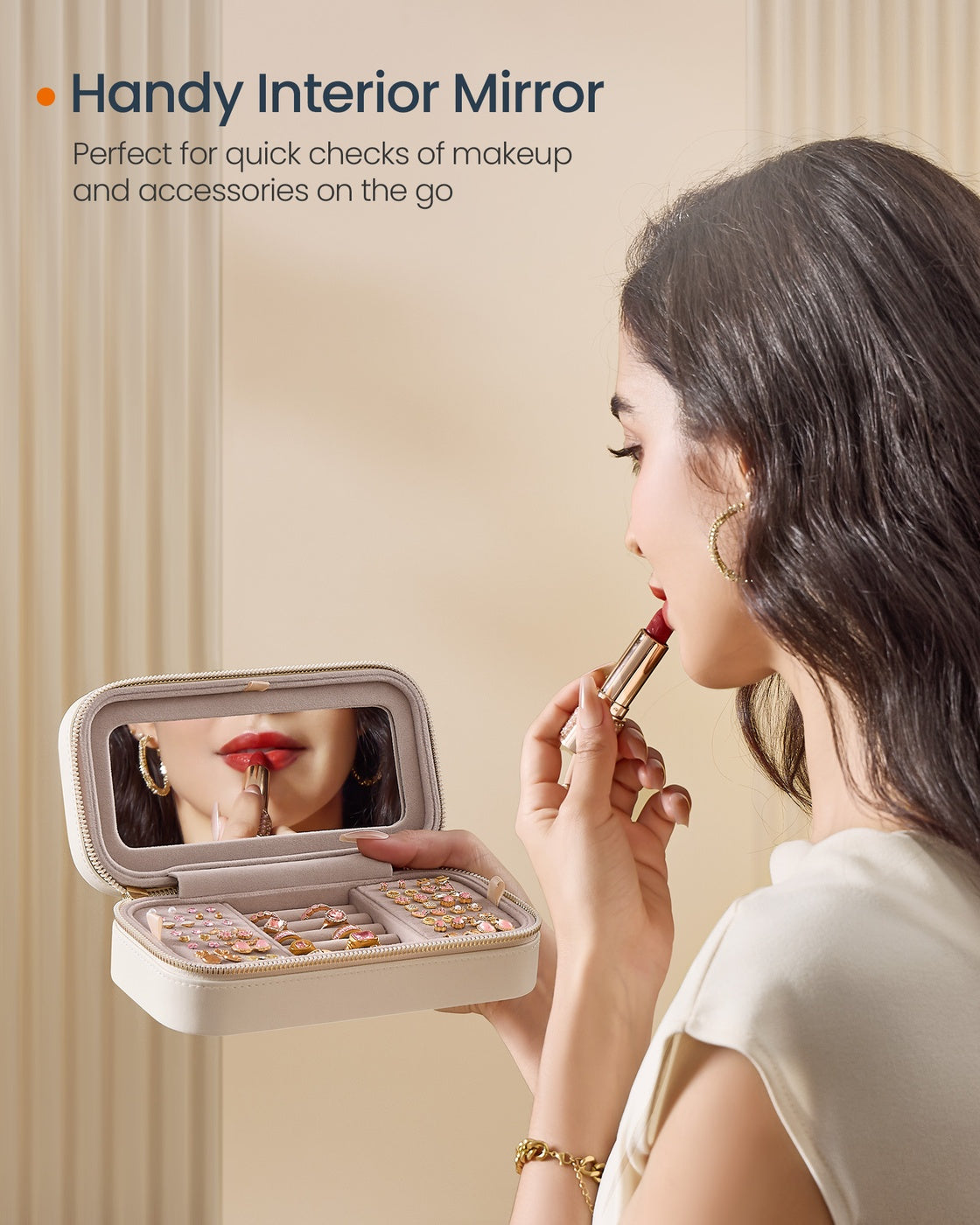 Travel Jewelry Case - With Mirror - PU Leather - Compact