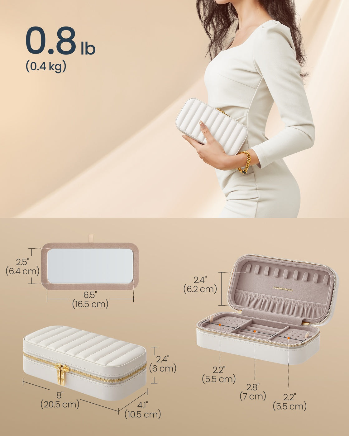 Travel Jewelry Case - With Mirror - PU Leather - Compact