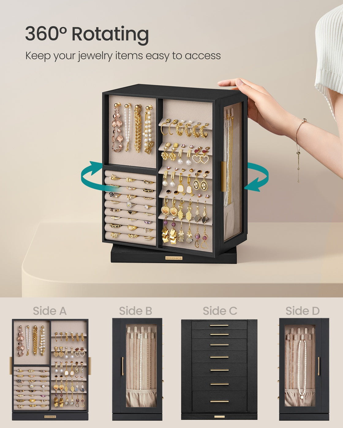 Jewelry Box 360° Rotating with 7 Drawers Ink Black - Ink Black