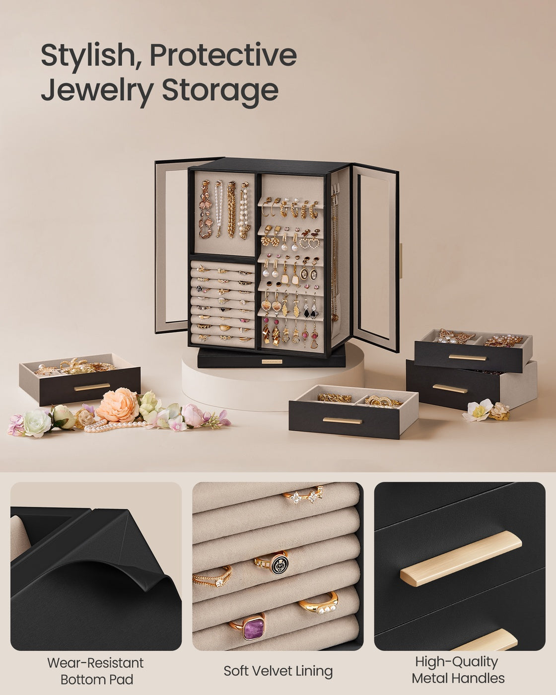 Jewelry Box 360° Rotating with 7 Drawers Ink Black - Ink Black