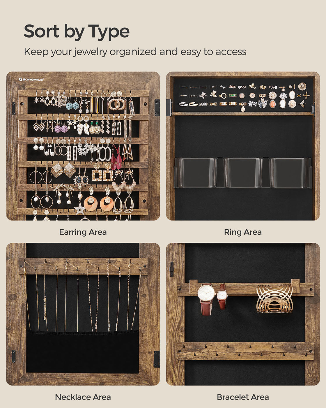 Wall-Mounted Jewelry Armoire - With Mirror