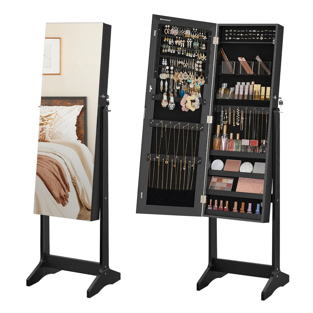 Freestanding Jewelry Cabinet Armoire with Mirror - Black