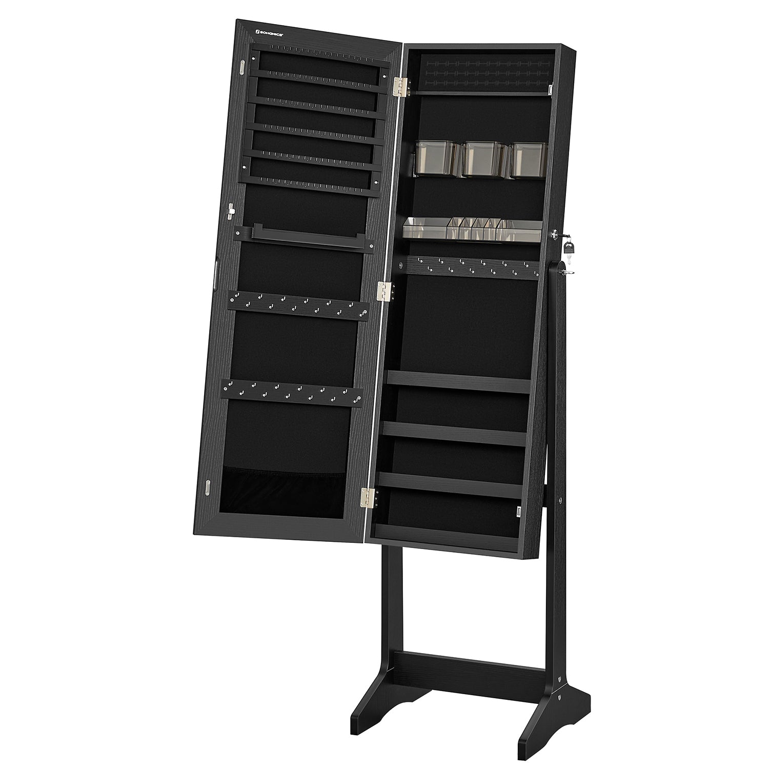 Freestanding Jewelry Cabinet Armoire with Mirror - Black