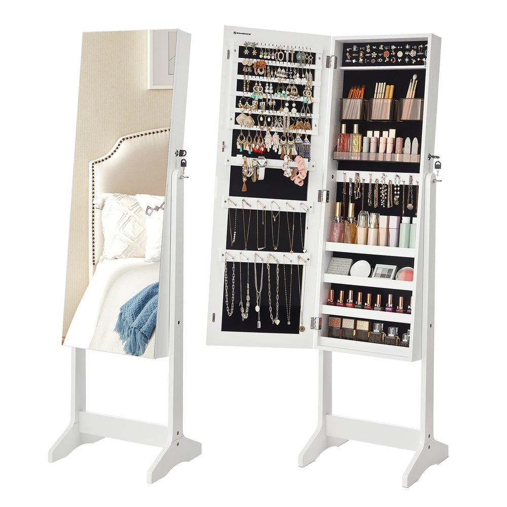 Freestanding Jewelry Cabinet Armoire with Mirror - White