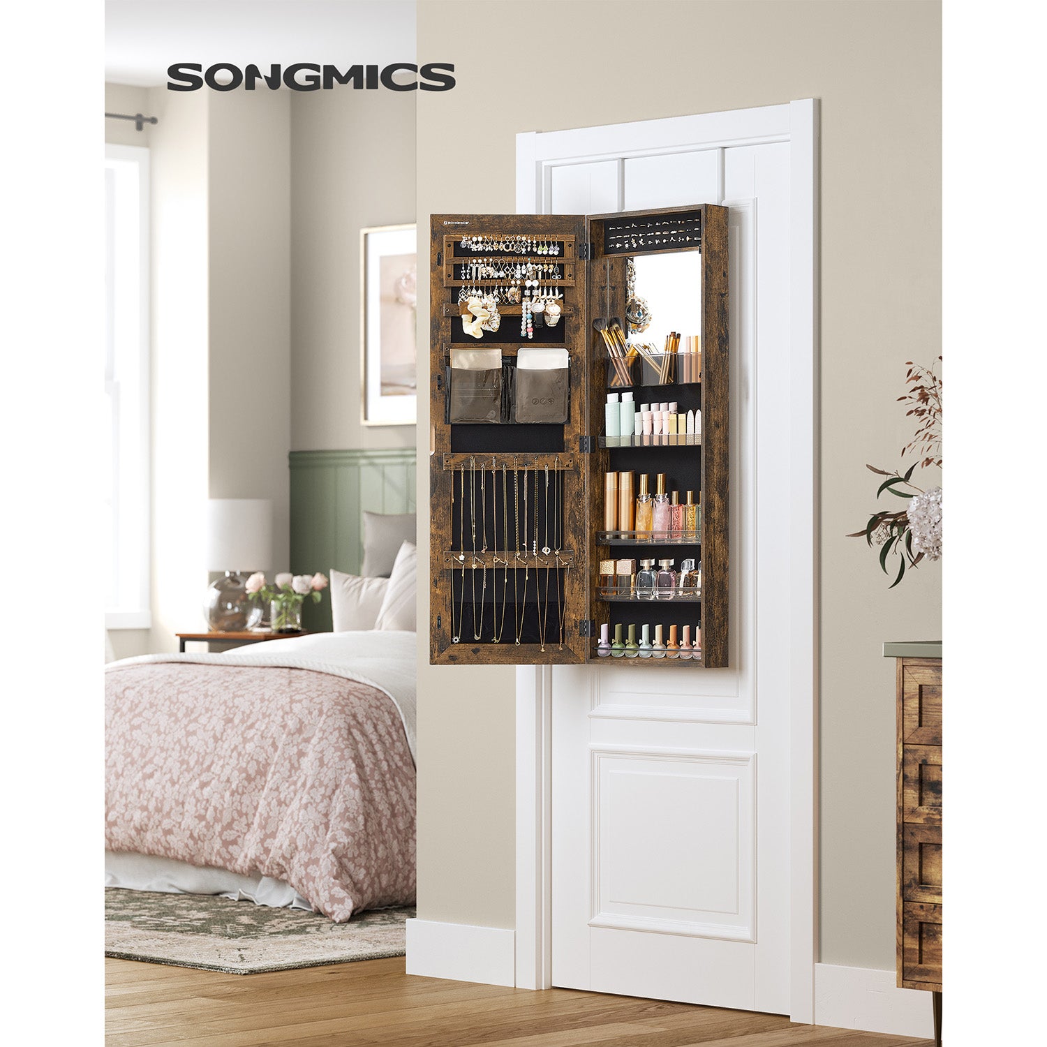 Lockable Jewelry Cabinet Armoire - White